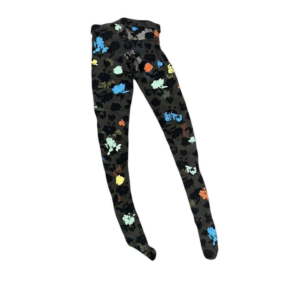 New Versace Flowers Black Stampa Ricamato Pantyhose, Small
